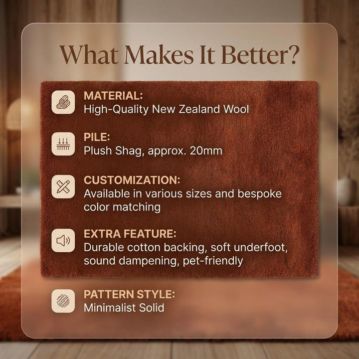 Translation missing: es.Rust shag rug with high pile and vintage rust-orange tones in cozy living room setting
