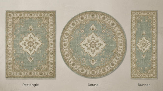 Translation missing: fr.Sage Green Oushak Hand Knotted Floral Medallion Wool Rug