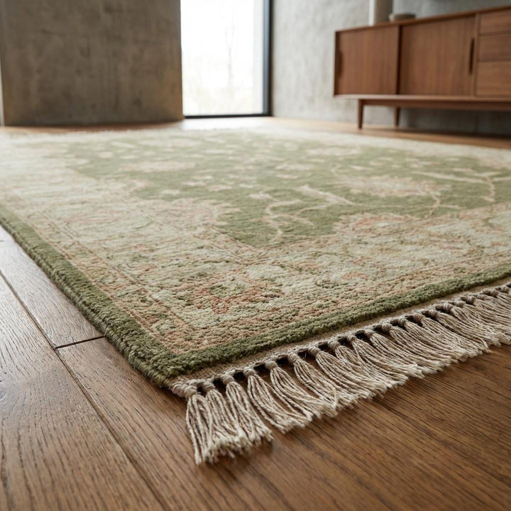 Translation missing: es.Sage Green Oushak Hand Knotted Wool Area Rug Floral Vintage Style