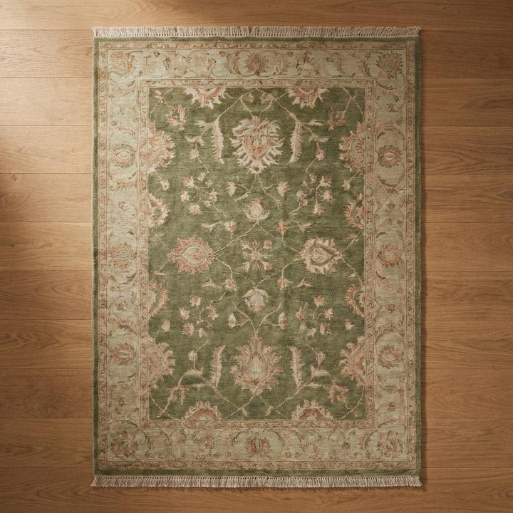 Translation missing: es.Sage Green Oushak Hand Knotted Wool Area Rug Floral Vintage Style