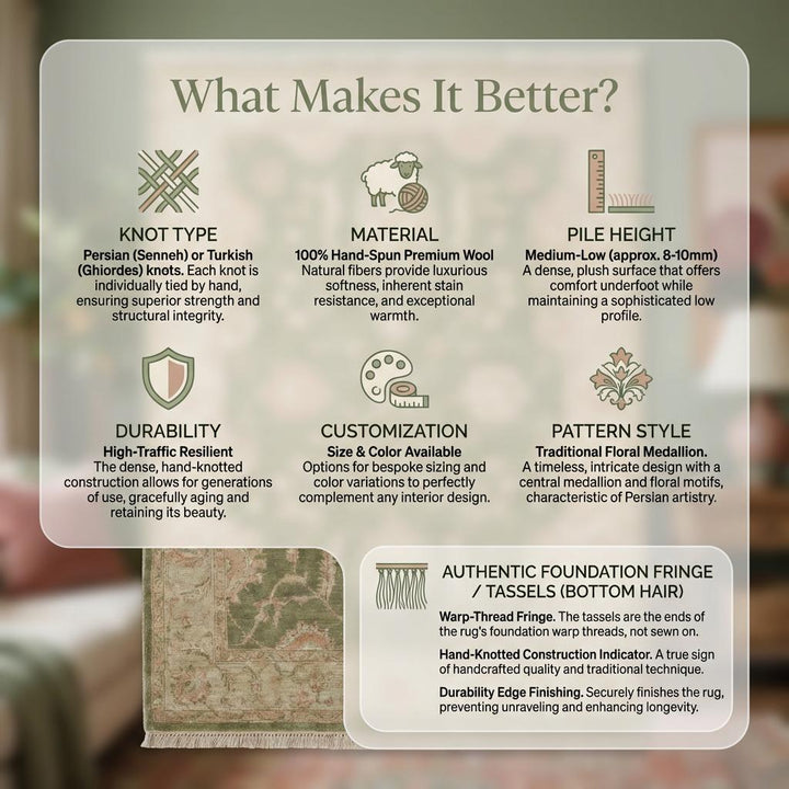 Translation missing: es.Sage Green Oushak Hand Knotted Wool Area Rug Floral Vintage Style