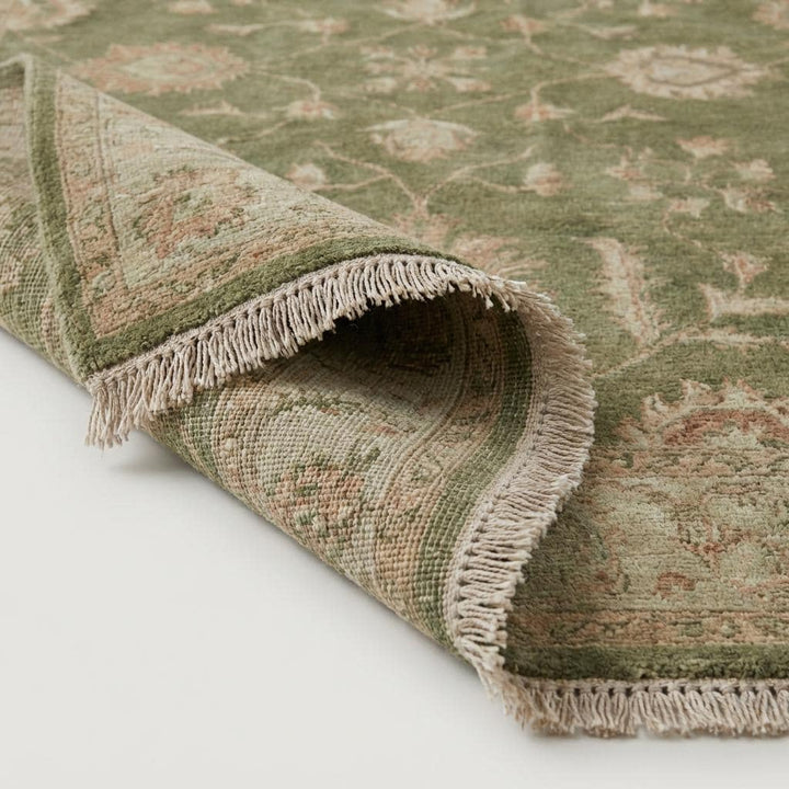 Translation missing: es.Sage Green Oushak Hand Knotted Wool Area Rug Floral Vintage Style