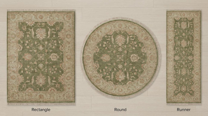 Translation missing: es.Sage Green Oushak Hand Knotted Wool Area Rug Floral Vintage Style