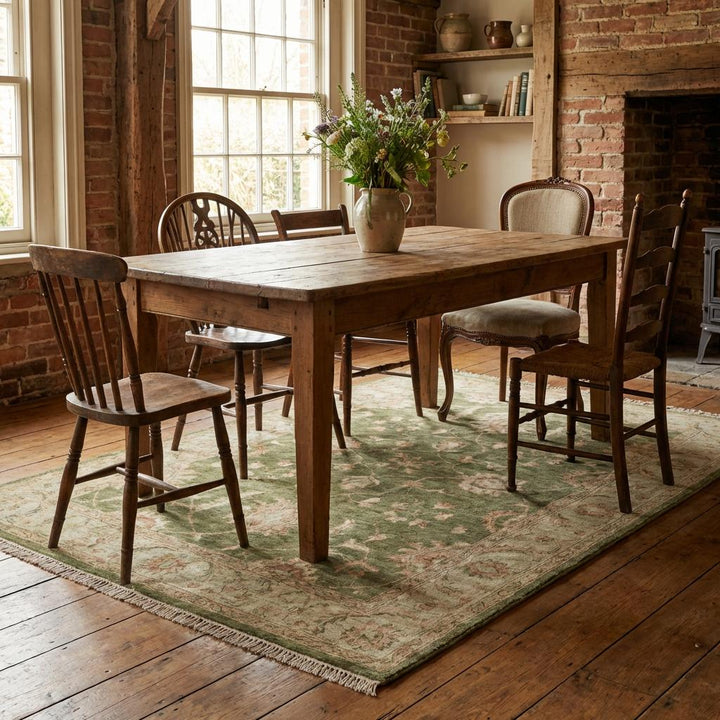 Translation missing: es.Sage Green Oushak Hand Knotted Wool Area Rug Floral Vintage Style