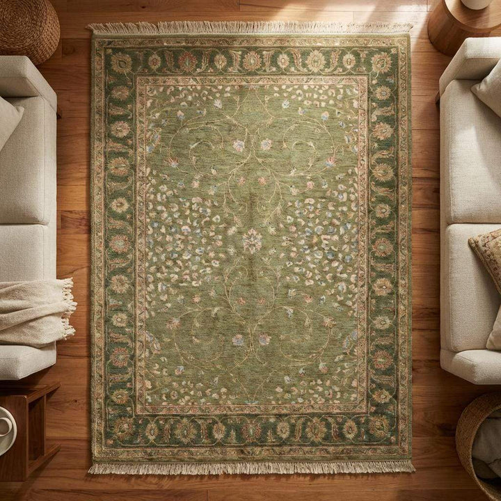 Translation missing: es.Sage Green Oushak Hand Knotted Wool Area Rug for Living Room