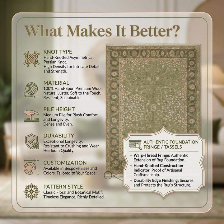 Translation missing: es.Sage Green Oushak Hand Knotted Wool Area Rug for Living Room