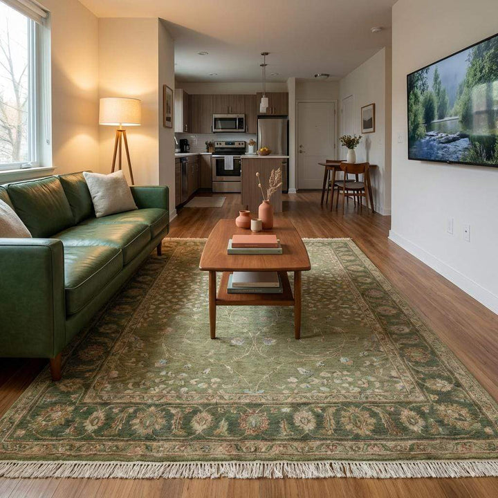 Translation missing: es.Artisan hand knotted sage green rug suitable for living room or bedroom décor