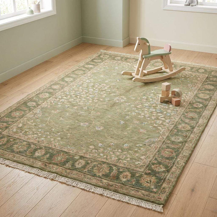 Translation missing: es.Sage Green Oushak Hand Knotted Wool Area Rug for Living Room