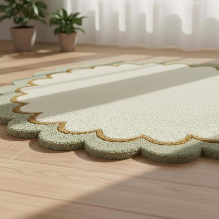 Translation missing: es.Sage Green Wool Rug: Modern Minimalist Round Carpet, White Border (6x6 ft)