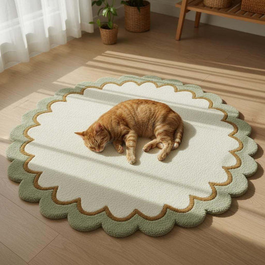 Translation missing: es.Sage Green Wool Rug: Modern Minimalist Round Carpet, White Border (6x6 ft)