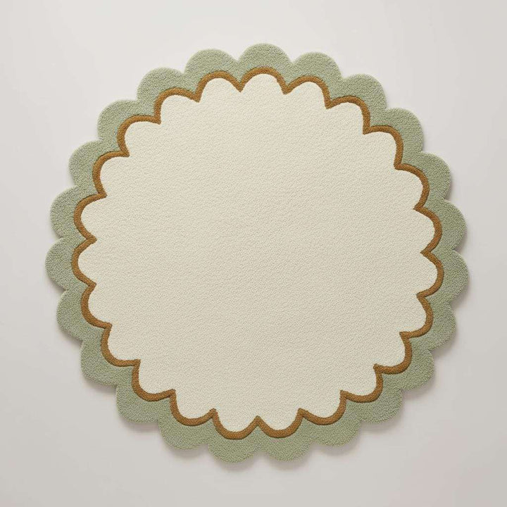 Translation missing: es.Sage Green Wool Rug: Modern Minimalist Round Carpet, White Border (6x6 ft)