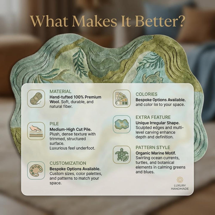 Translation missing: es.Sea Turtle Area Rug, Coastal Sage Green Ocean Nursery Carpet Decor