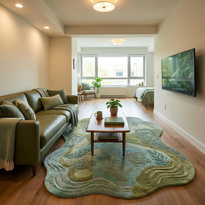 Translation missing: es.Sea Turtle Area Rug, Coastal Sage Green Ocean Nursery Carpet Decor