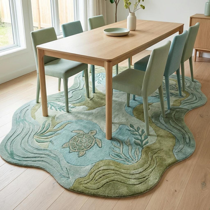 Translation missing: es.Sea Turtle Area Rug, Coastal Sage Green Ocean Nursery Carpet Decor