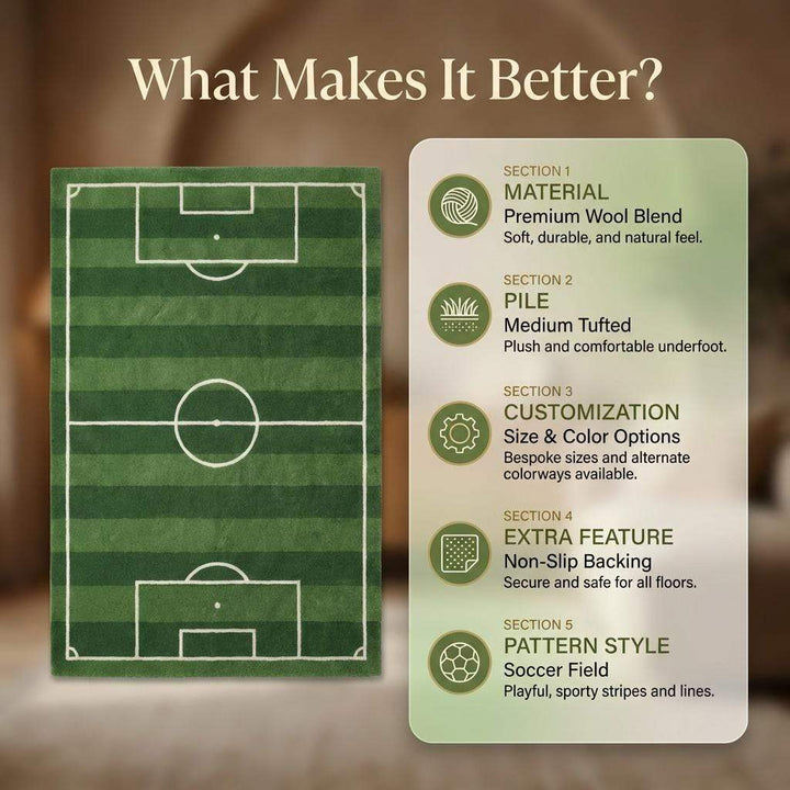 Translation missing: es.Soccer Field Area Rug, Kids Playroom Sports Decor Gift
