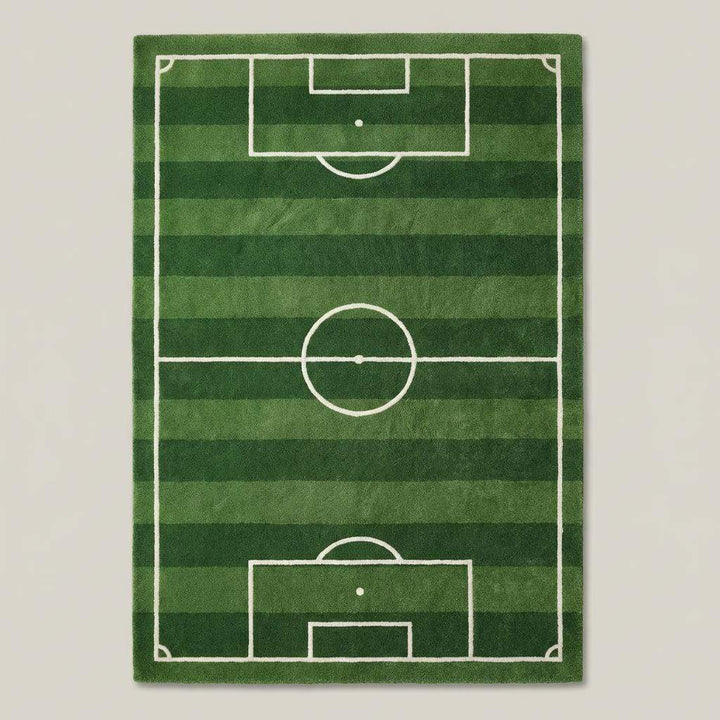 Translation missing: es.Kids playroom styled with soccer field rug defining play area, bright green sports rug adding playful energy to family-friendly interior