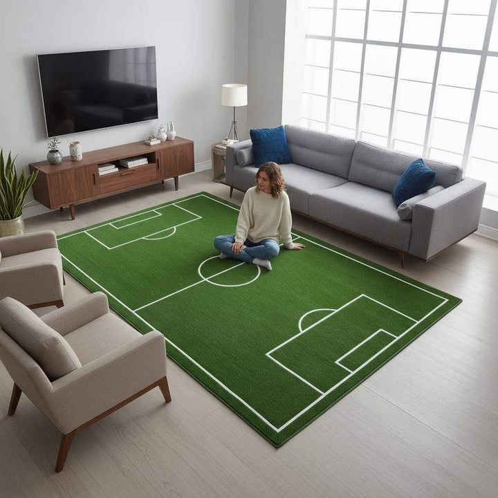 Translation missing: es.Green soccer mat designed as football pitch, perfect for playrooms, game areas, and kids’ rooms
