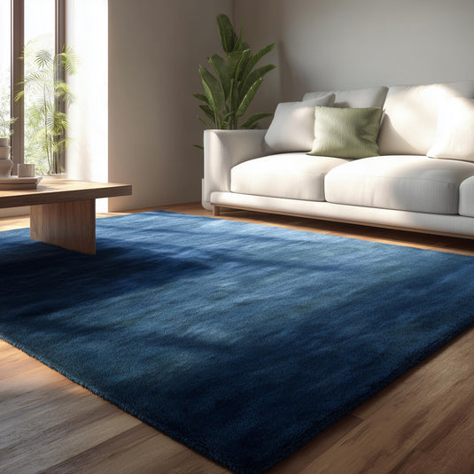 Translation missing: es.Solid blue hand tufted wool rug in navy blue for modern minimalist decor