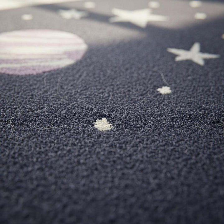 Translation missing: es.Space Theme Round Rug with astronaut and planet pattern, stain resistant wool nursery carpet