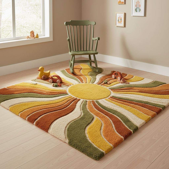 Translation missing: es.Sunburst Boho Wool Area Rug Mid Century Living Room