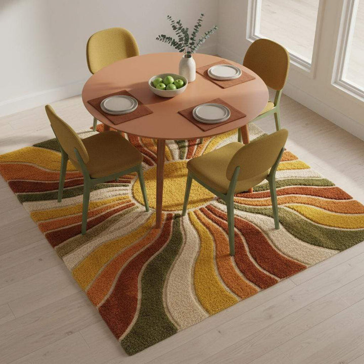 Translation missing: es.Sunburst Boho Wool Area Rug Mid Century Living Room