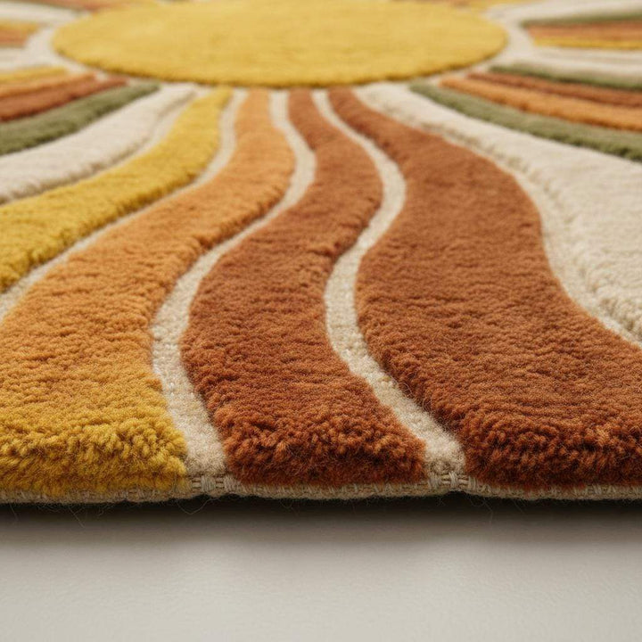 Translation missing: es.Sunburst Boho Wool Area Rug Mid Century Living Room