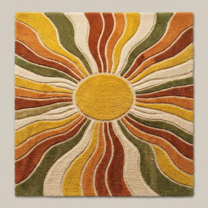 Translation missing: es.Radiating wave sunburst pattern detail with mustard, orange, green, and cream wool sections
