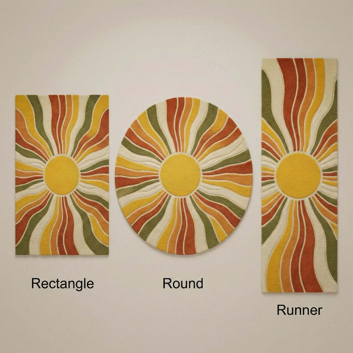Translation missing: es.Sunburst Boho Wool Area Rug Mid Century Living Room