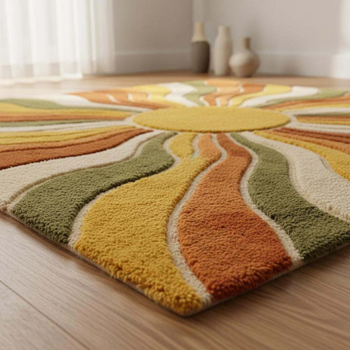 Translation missing: es.Sunburst Boho Wool Area Rug Mid Century Living Room