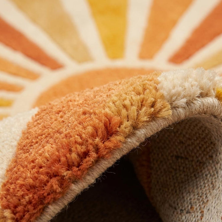 Translation missing: es.Sunburst Hand Tufted Wool Area Rug 8x10, Mid Century Modern Retro Geometric Living Room Rug