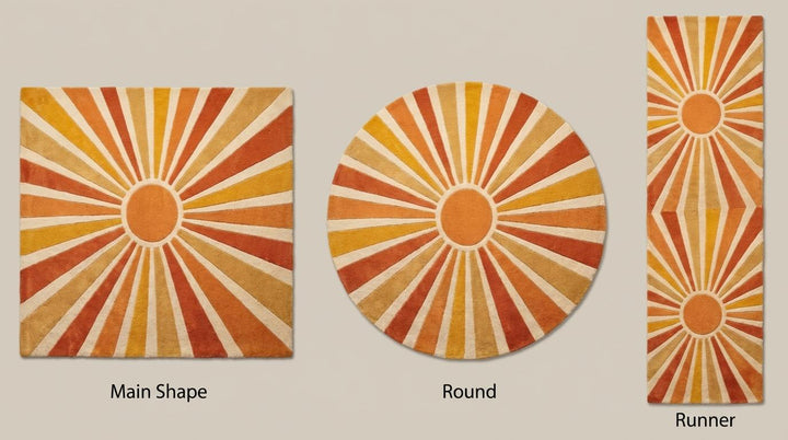 Translation missing: es.Sunburst Hand Tufted Wool Area Rug 8x10, Mid Century Modern Retro Geometric Living Room Rug