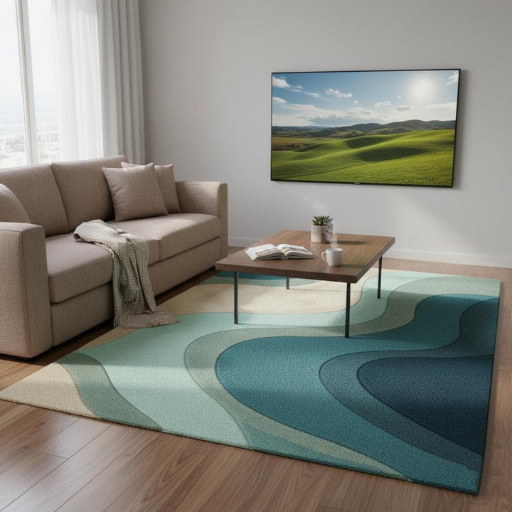 Translation missing: en.Teal Wavy Area Rug – Modern Coastal Sculpted Tuft Design Teppich