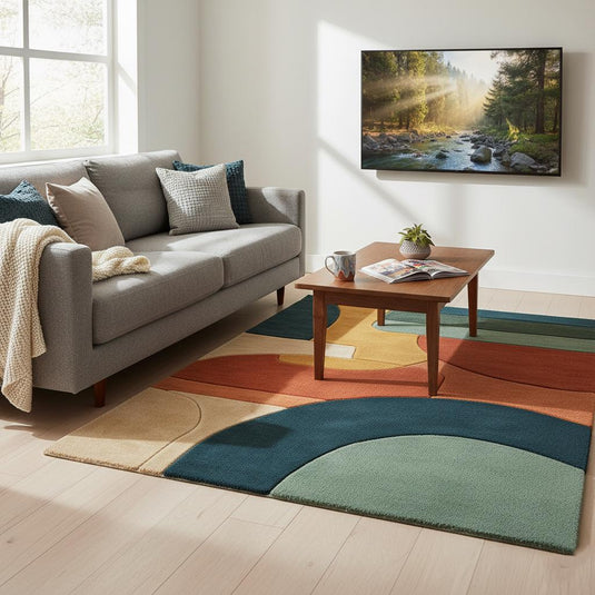 Translation missing: es.Terracotta Abstract Area Rug: Hand Tufted Modern Retro Design