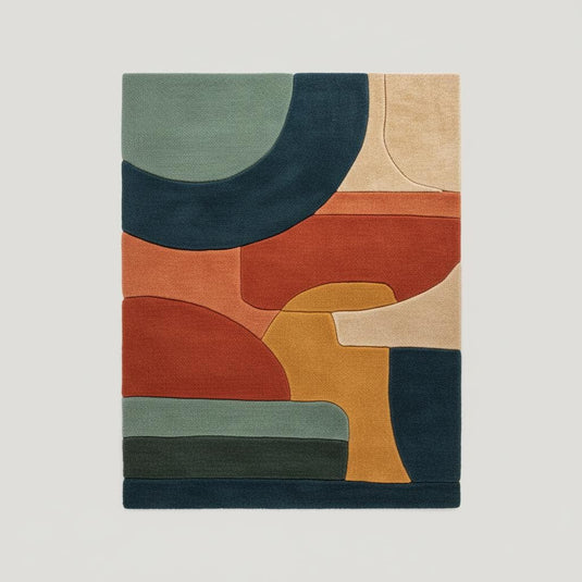 Translation missing: es.Terracotta Abstract Area Rug: Hand Tufted Modern Retro Design