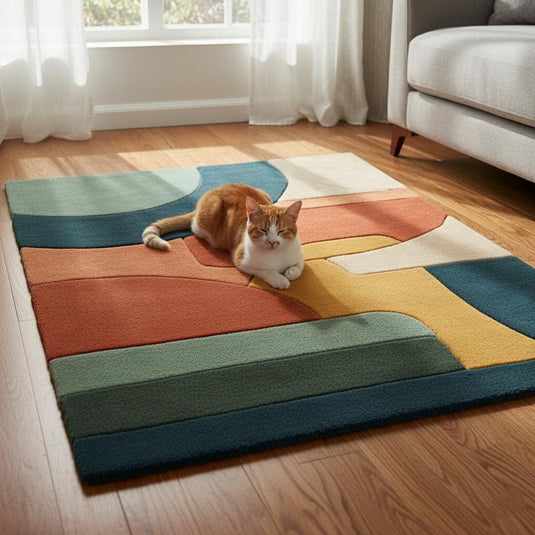 Translation missing: es.Terracotta Abstract Area Rug: Hand Tufted Modern Retro Design