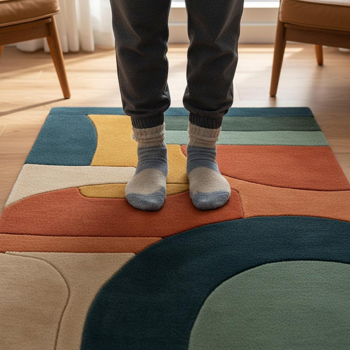 Translation missing: es.Terracotta Abstract Area Rug: Hand Tufted Modern Retro Design