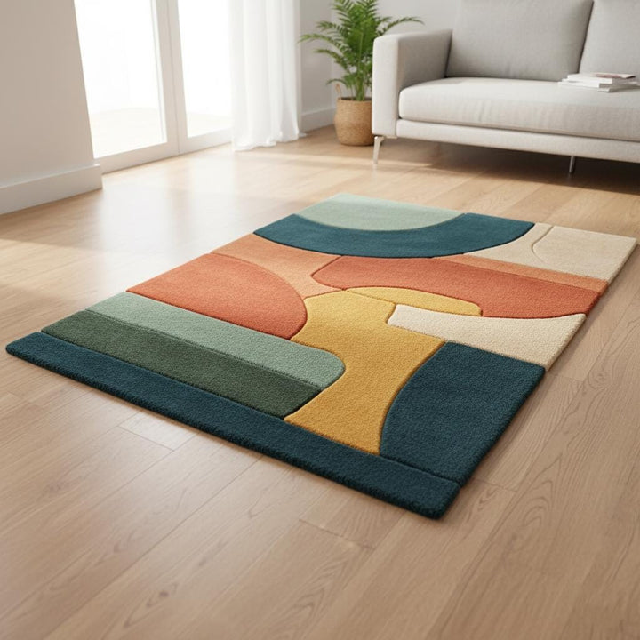 Translation missing: es.Terracotta Abstract Area Rug: Hand Tufted Modern Retro Design