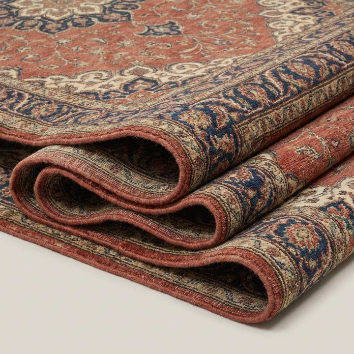 Translation missing: es.Terracotta Medallion Hand Knotted Wool Rug, Large Red Persian Style Floral Area Rug for Living Room, Traditional Handwoven Home Decor