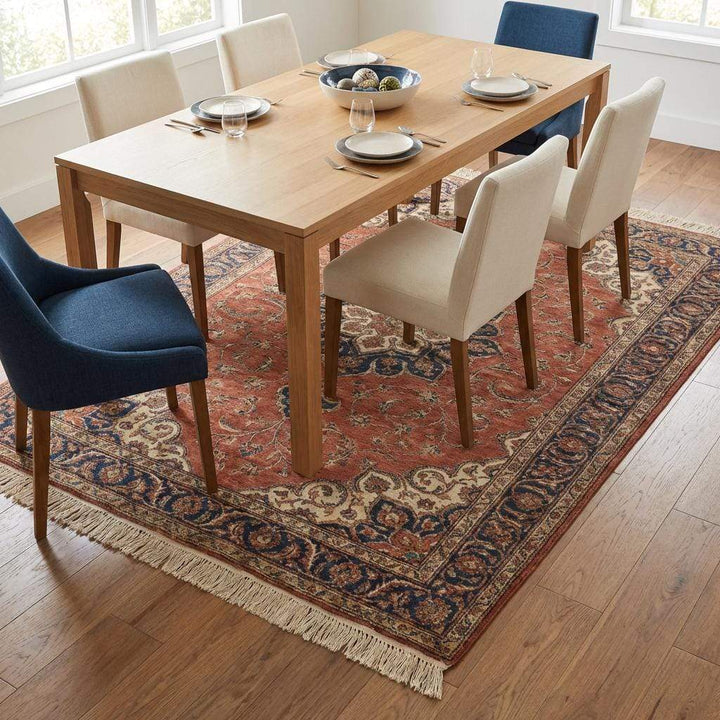 Translation missing: es.Terracotta Medallion Hand Knotted Wool Rug, Large Red Persian Style Floral Area Rug for Living Room, Traditional Handwoven Home Decor
