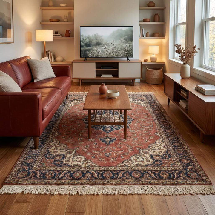 Translation missing: es.The back of the rug showing the visible knot patterns, proving authentic hand-knotted construction without any latex or mesh backing