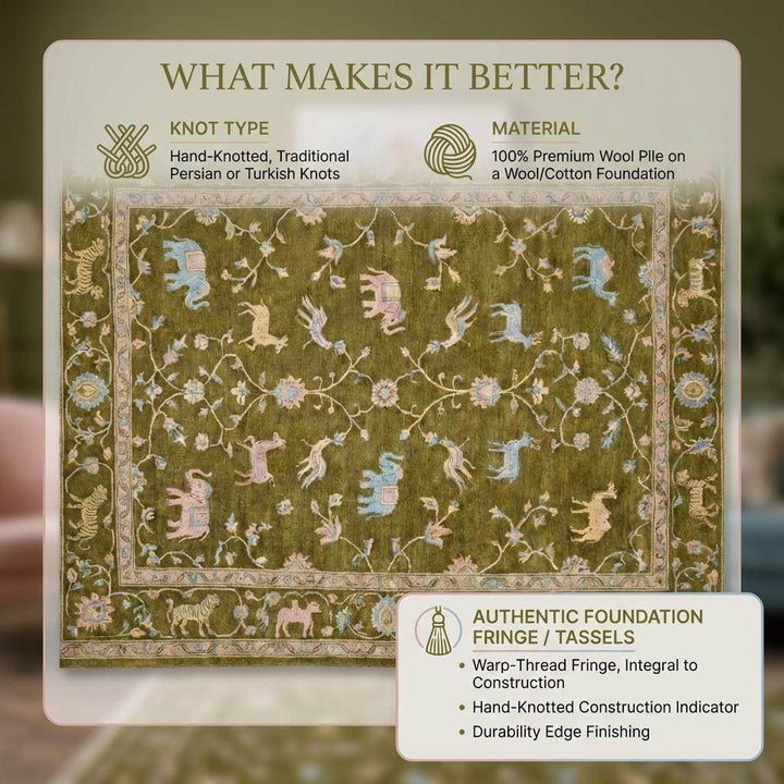Translation missing: en.Tree of Life Hand Knotted Wool Area Rug with Animal Motifs