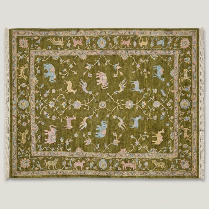 Translation missing: en.Luxury hand knotted wool area rug with detailed borders and symbolic motifs