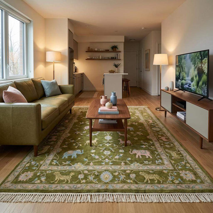 Translation missing: en.Tree of Life Hand Knotted Wool Area Rug with Animal Motifs
