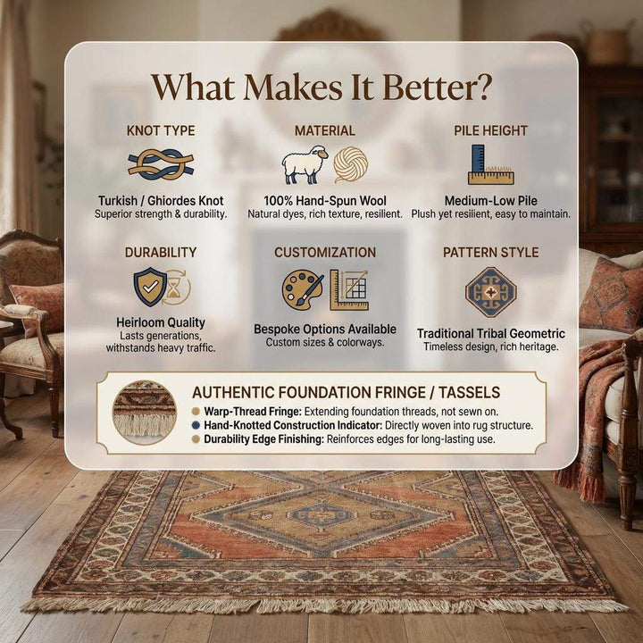 Translation missing: en.Tribal Geometric Hand Knotted Wool Area Rug