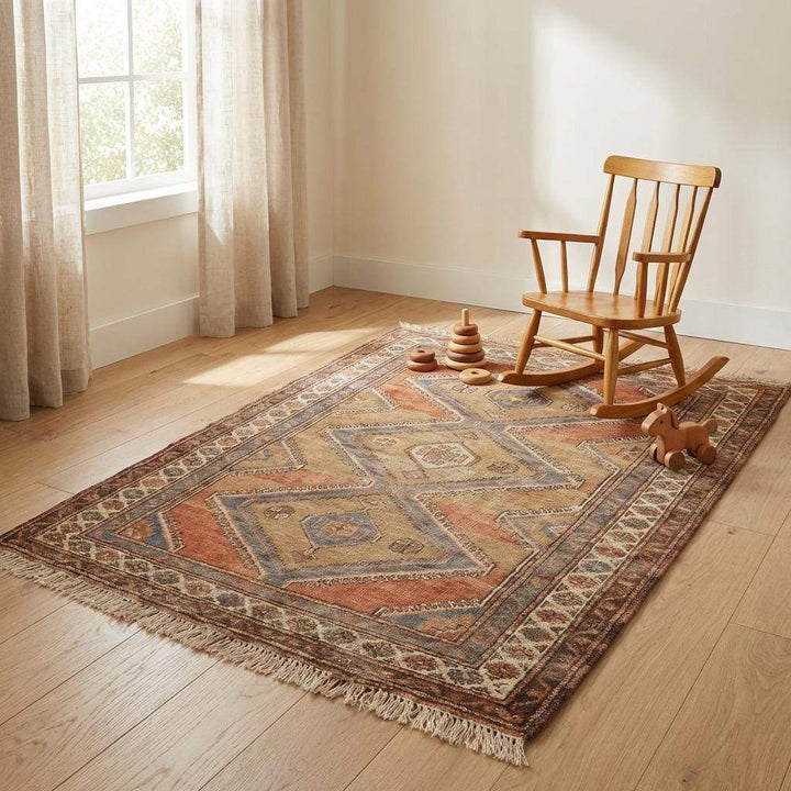 Translation missing: en.Vintage inspired tribal hand knotted rug for bedroom or lounge décor