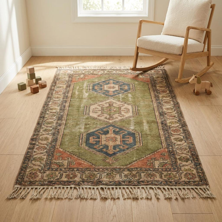 Translation missing: en.Tribal Hand Knotted Wool Rug Geometric Oushak Style Area