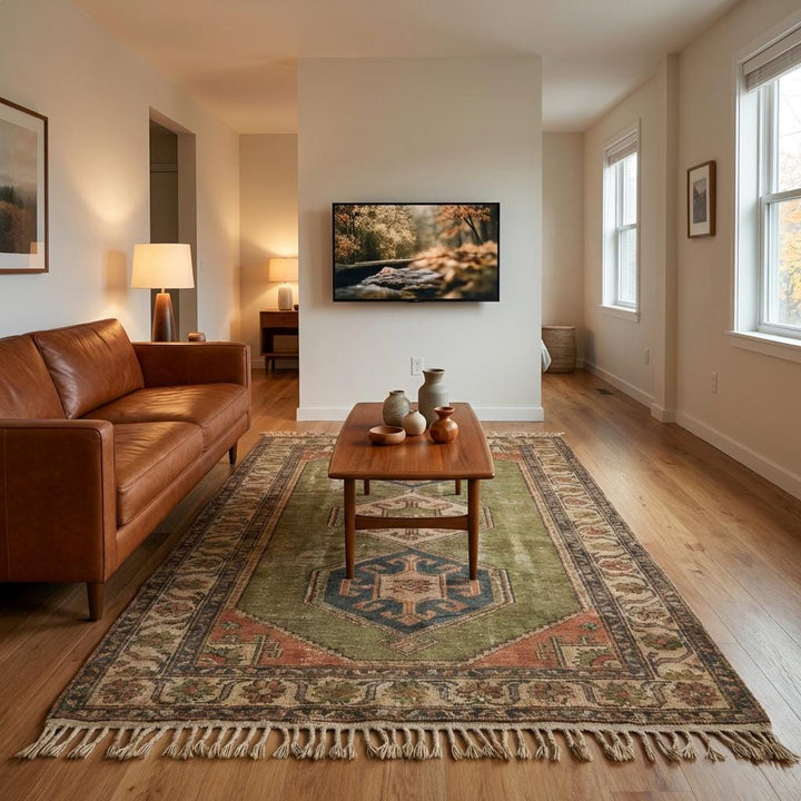 Translation missing: en.Authentic artisan knotted wool rug with natural fringe and heirloom craftsmanship