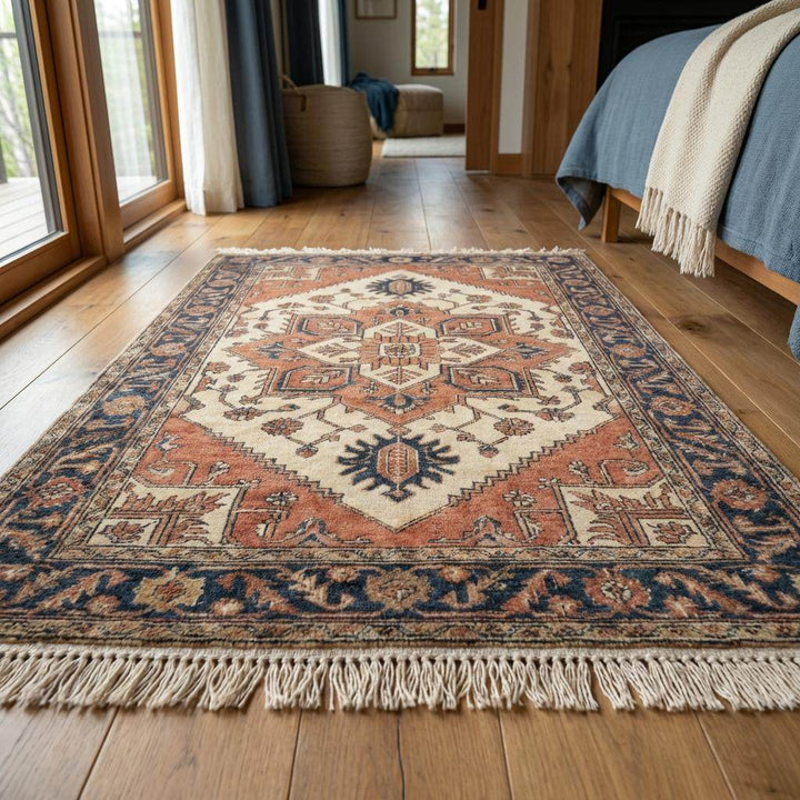 Translation missing: en.Artisan made wool area rug featuring earthy colors and classic Persian inspired design