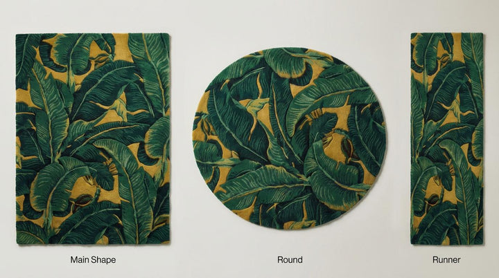 Translation missing: es.Tropical Leaf Area Rug, Green and Mustard Botanical Statement Carpet