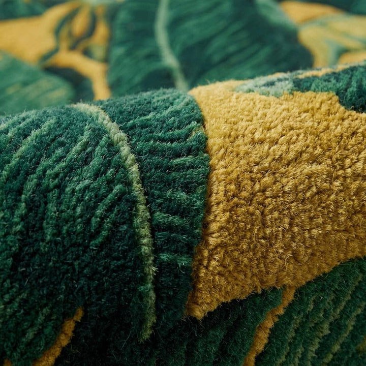 Translation missing: es.Tropical Leaf Area Rug, Green and Mustard Botanical Statement Carpet